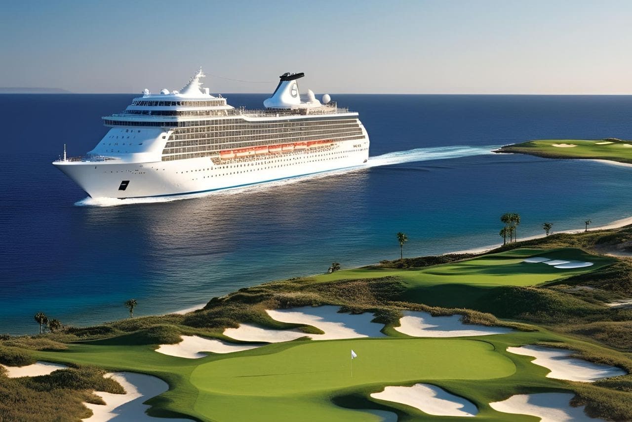 Cruise Ship Docked Next to Golf Course