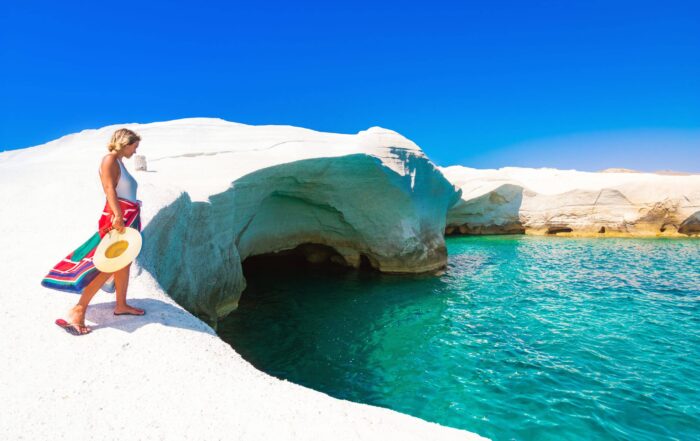 White chalk cliffs in Sarakiniko, Milos island, Cyclades, Greece