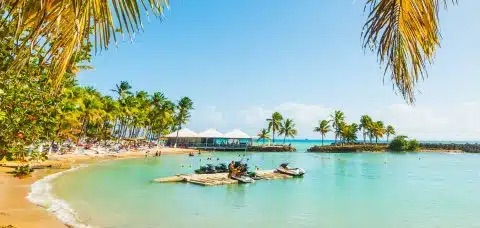 Caribbean beach with cruise ship