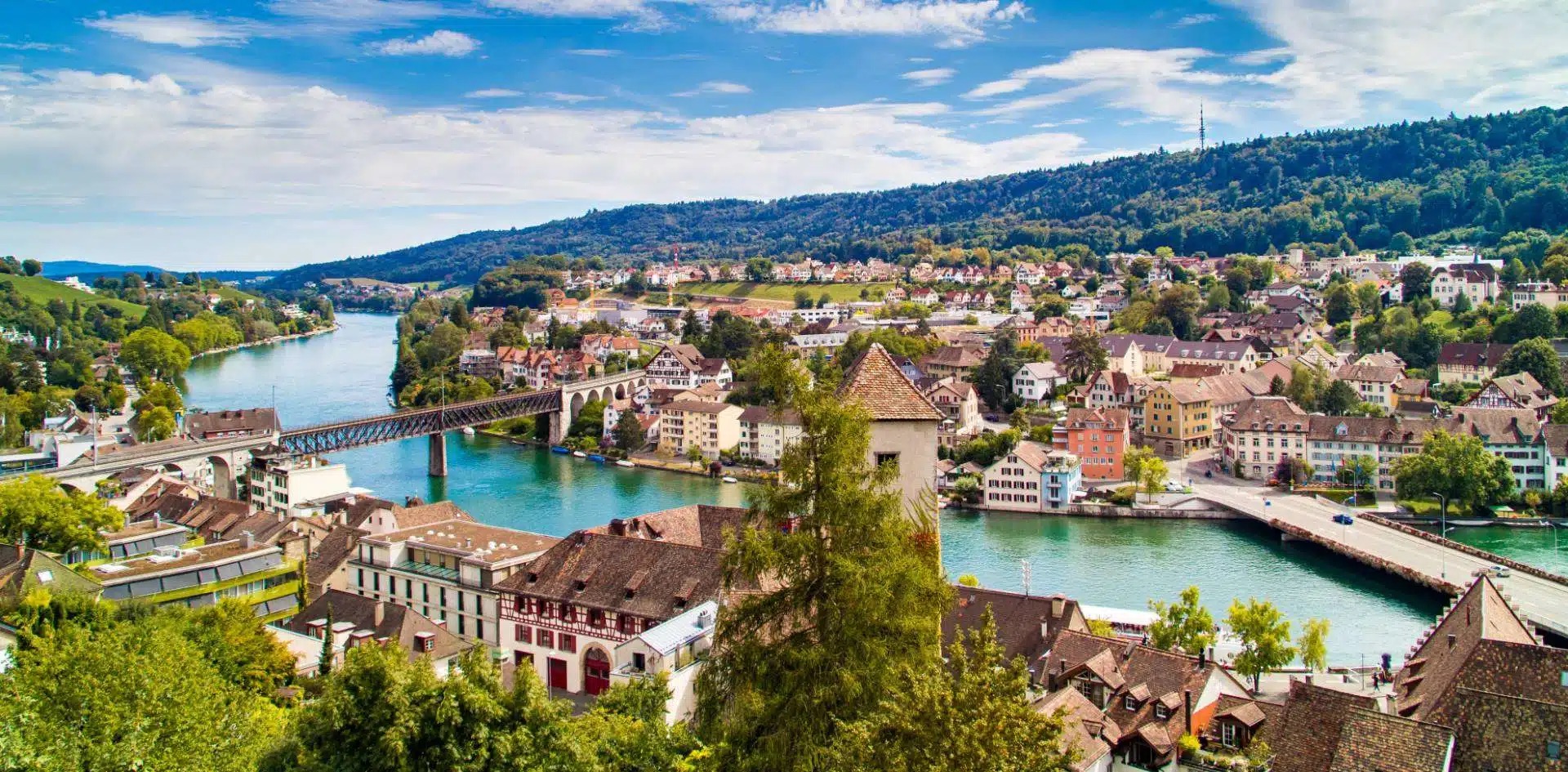 Mediterranean coastline with historic city