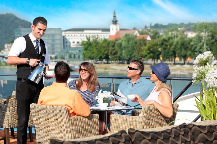 PRIMA_BreakfastTopDeck AmaWaterways breakfast on top deck with scenic river views
