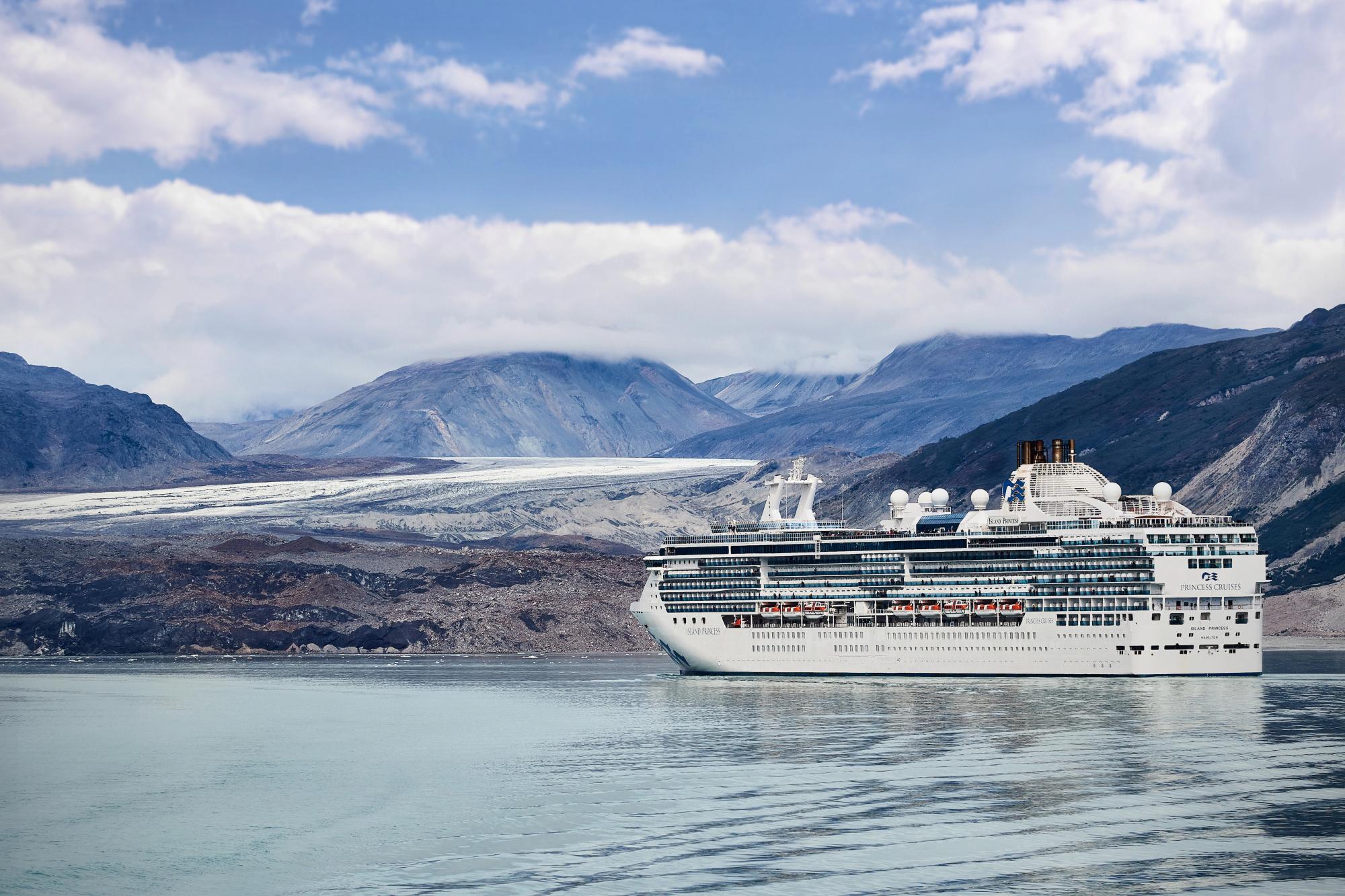 Island Princess in Glacier Bay National Park, Alaska Island Princess cruise ship in Glacier Bay National Park, Alaska with mountains