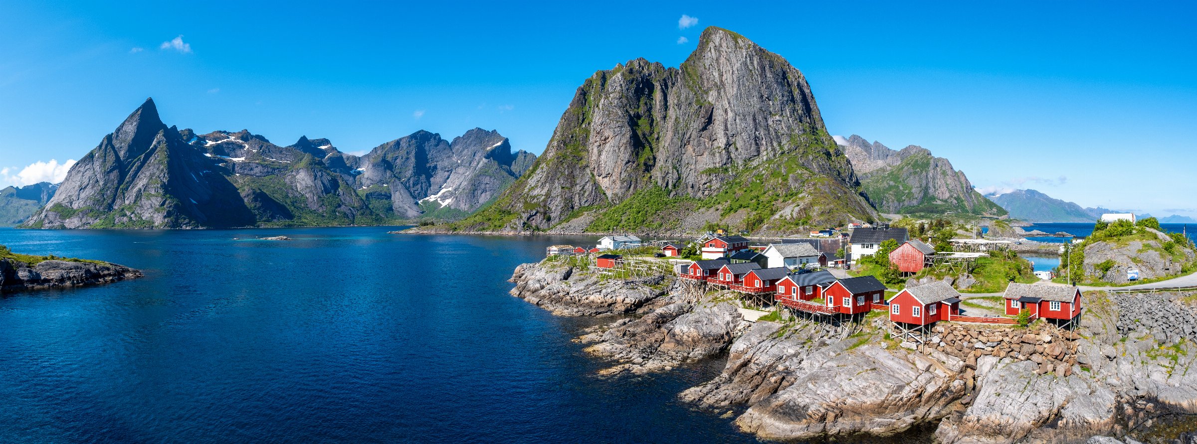 Red fishing cabins of Hamnøy in the Lofoten Islands, Norway