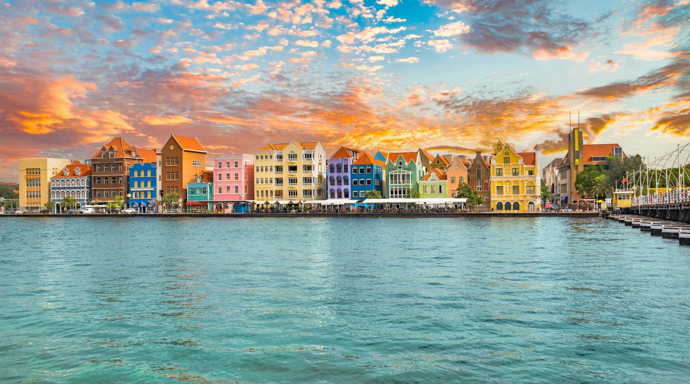 The colourful Handelskade waterfront of Willemstad, Curaçao