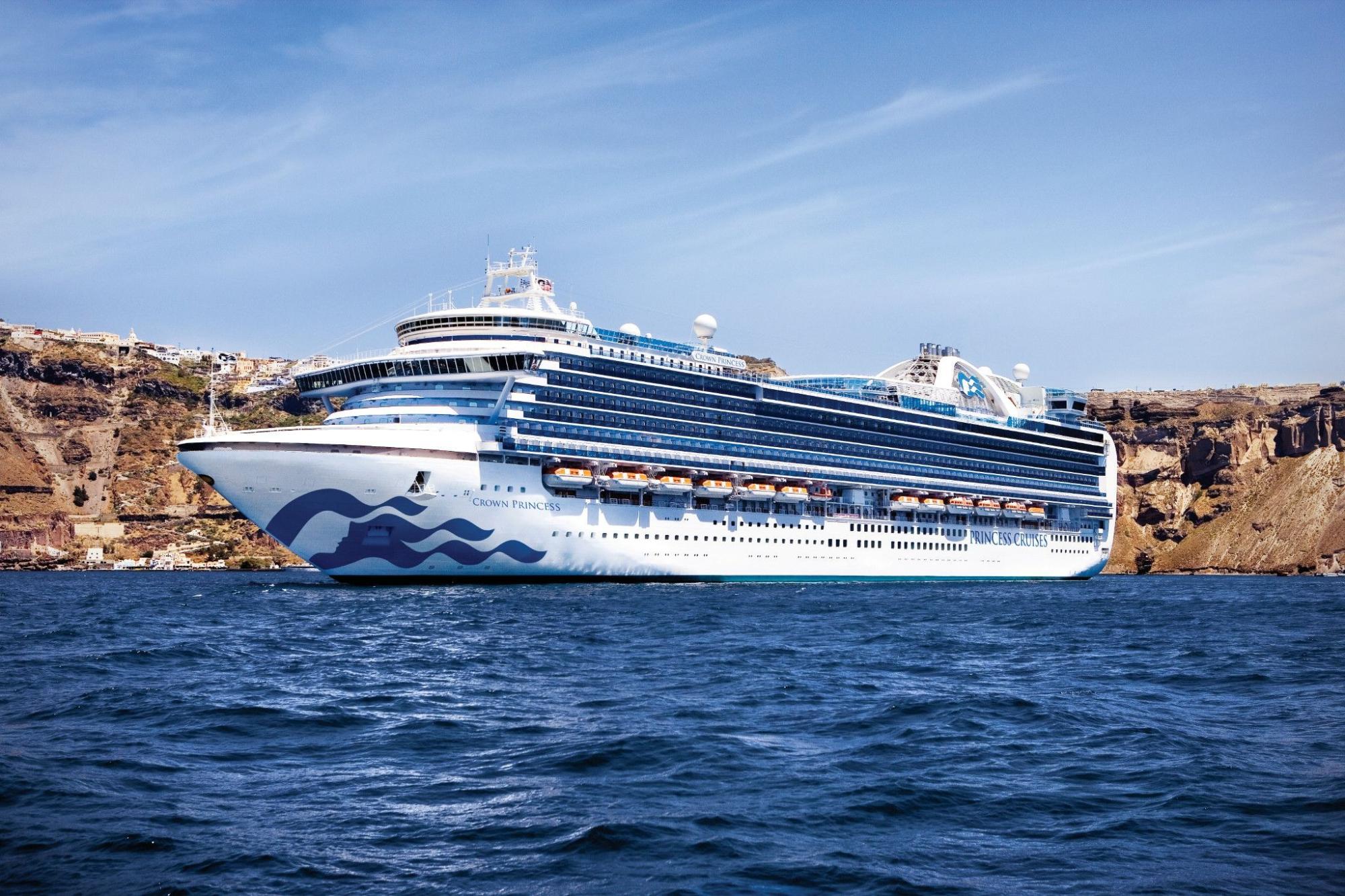 Crown Princess Cruise Ship at Sea The Crown Princess, a Princess Cruises vessel, is pictured anchored in clear blue waters near