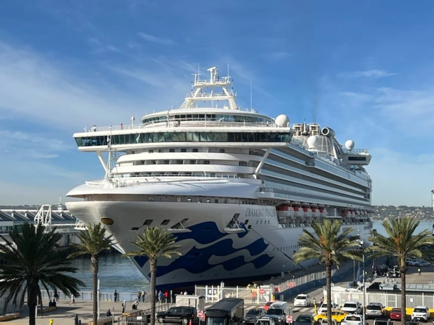 Princess Cruises Diamond Ship at Port A majestic large cruise ship from Princess Cruises, the Diamond-class vessel, docked at a sunny