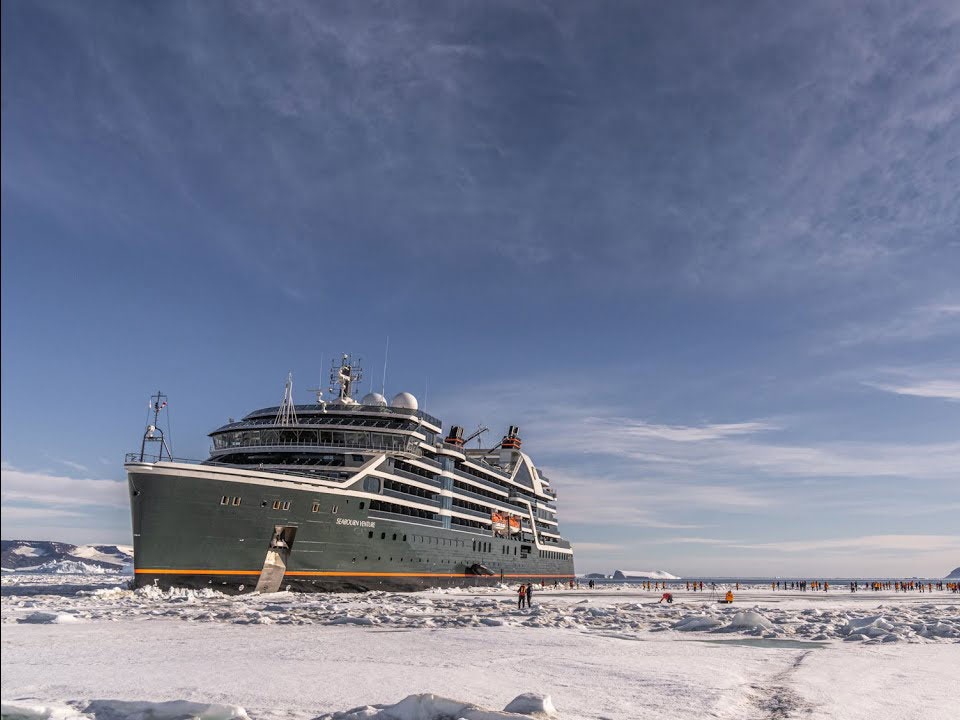 Seabourn Venture Beached on Arctic Shore The Seabourn Venture, an expedition cruise ship, is beached in shallow Arctic waters